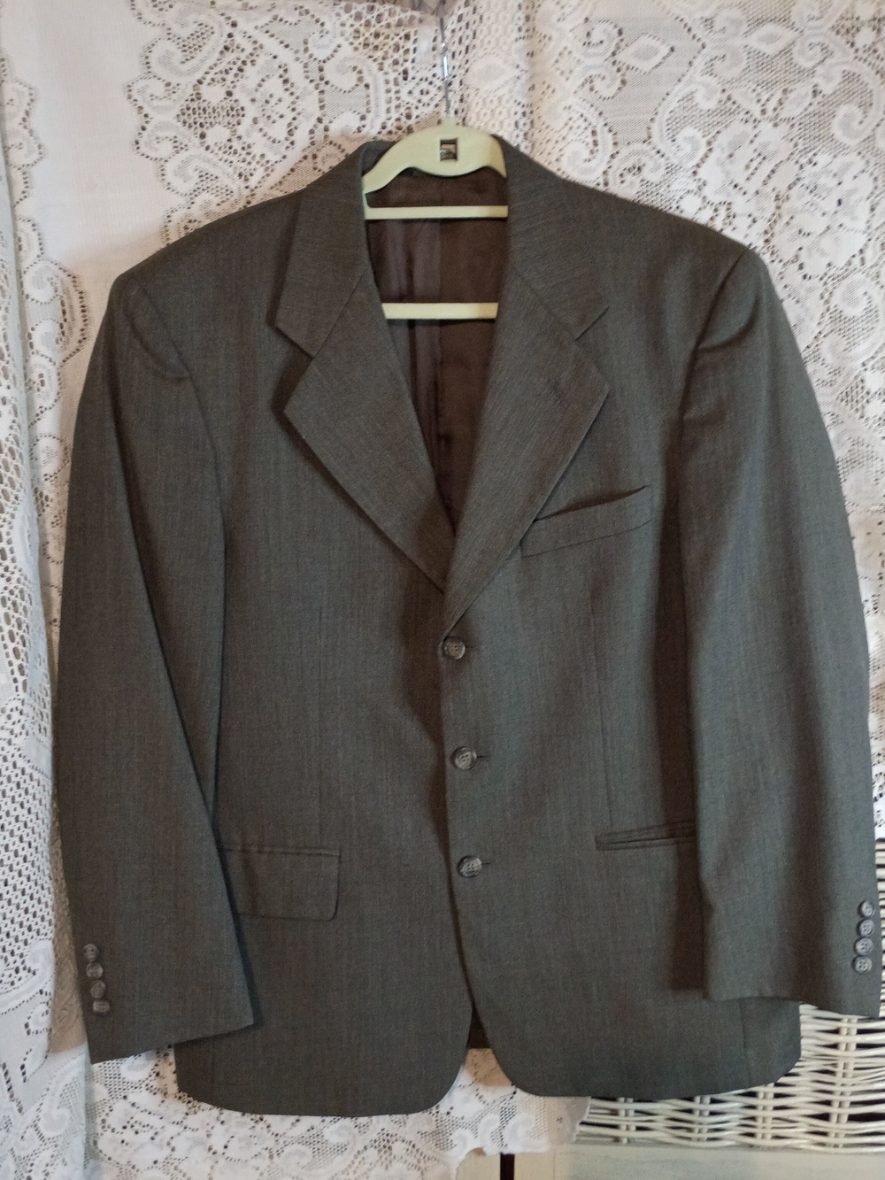 Men's Charcoal Gray Three-Button Suit Jacket